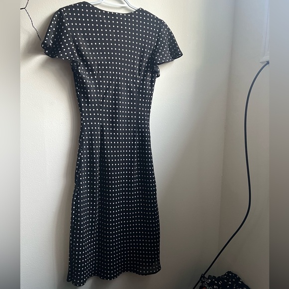 Vintage 90’s Jolibel Petite Black & White Polka Dot Chiffon Dress 50’s neckline - Picture 5 of 6